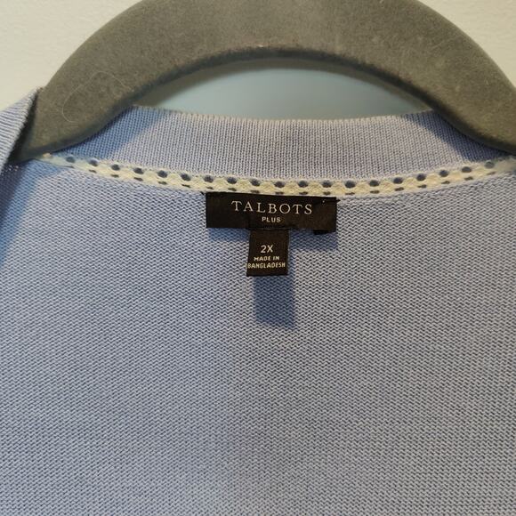 Talbots Plus Sz 2X Powder Blue Open Front Cropped Cardigan Cotton Modal - Picture 2 of 5